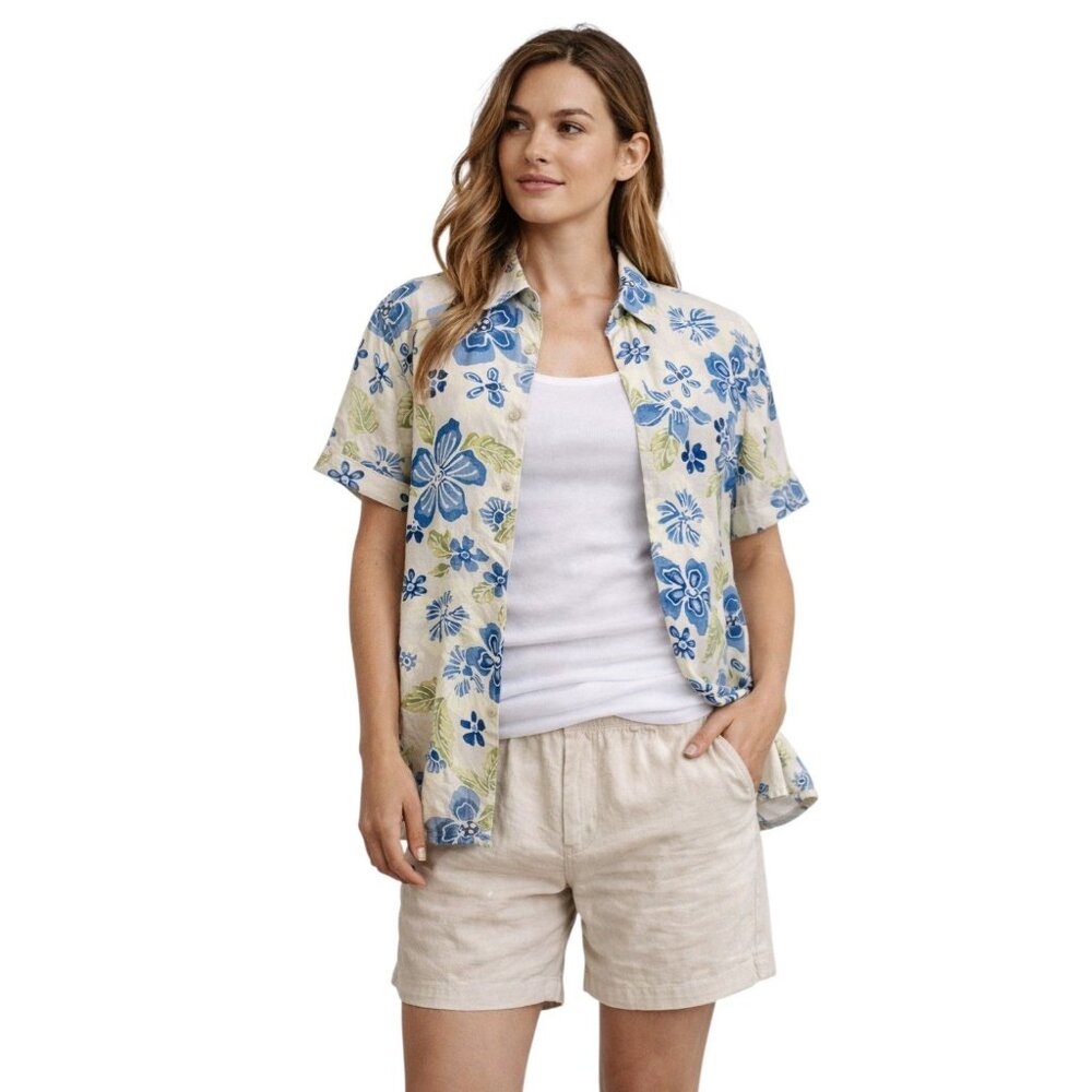 Jones New York Sport Linen Blend Top Floral Womens M Coastal Menswear Inspired